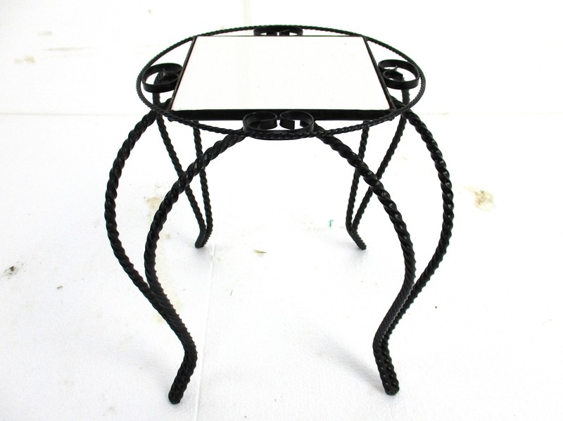 Retro Small Side Table Plant stand ceramic tile Wrought Iron Funky Vintage gallery