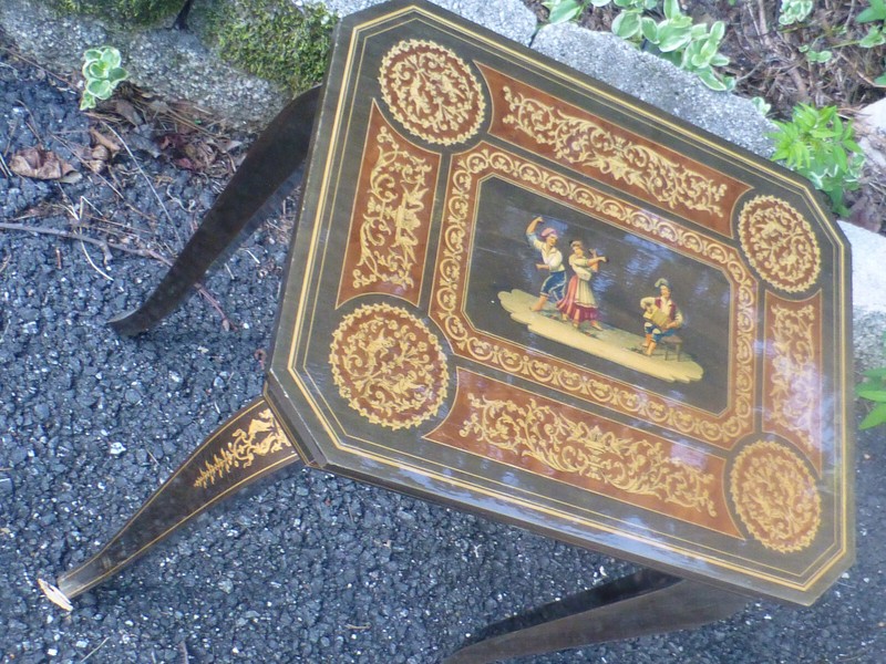Vintage Marquetry Inlaid Wood Nesting Table High Gloss 14.5 x 11.5 x19" (1 of 3) gallery