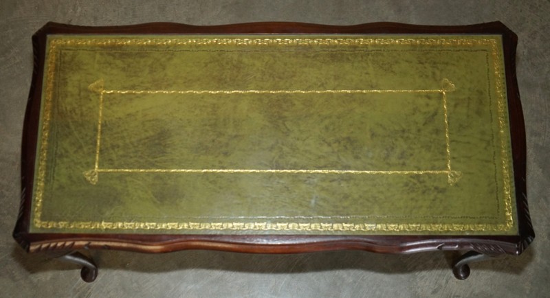 MEDIUM SIZED GREEN LEATHER & BEECH WOOD BEVAN FUNNELL COFFEE TABLE NICE PATINA gallery