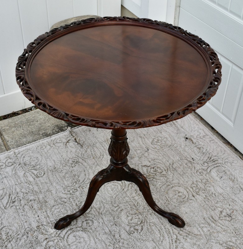 Vintage Carved Mahogany Chippendale Style Tilt Top Table gallery