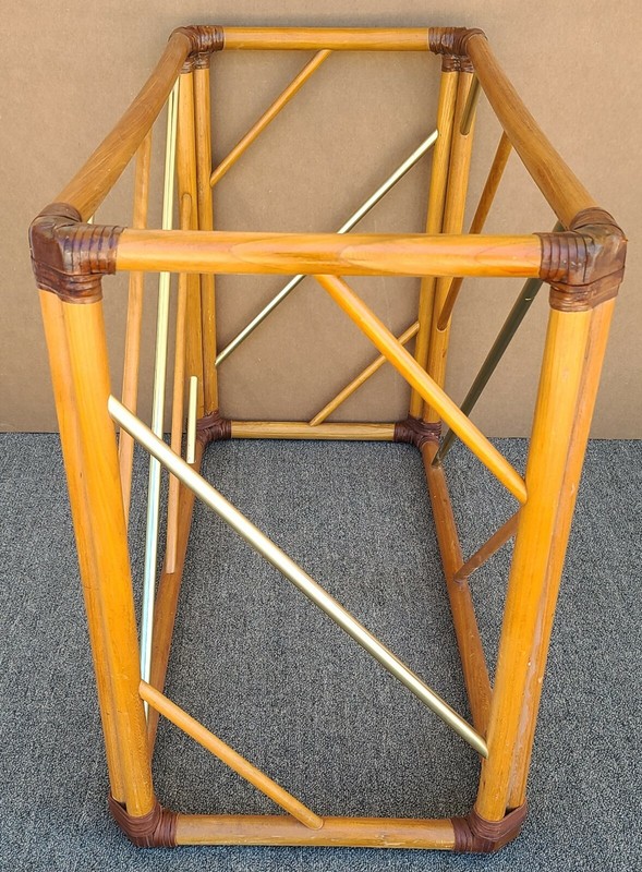 Vintage MCM Bamboo Rattan Brass & Glass Console Sofa Entryway Table gallery