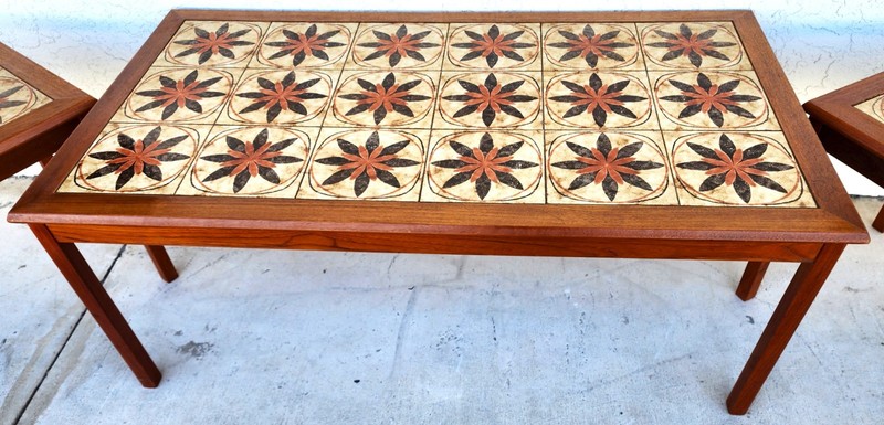 MCM Danish Teak & Tile Coffee & Side Tables 1960s Set of 3 gallery