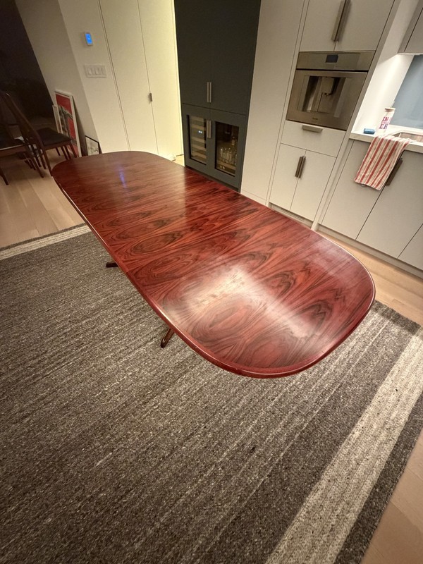 Authentic Danish MCM Rosewood Dining Table w/ 2 Extension Leaves Made in Denmark gallery