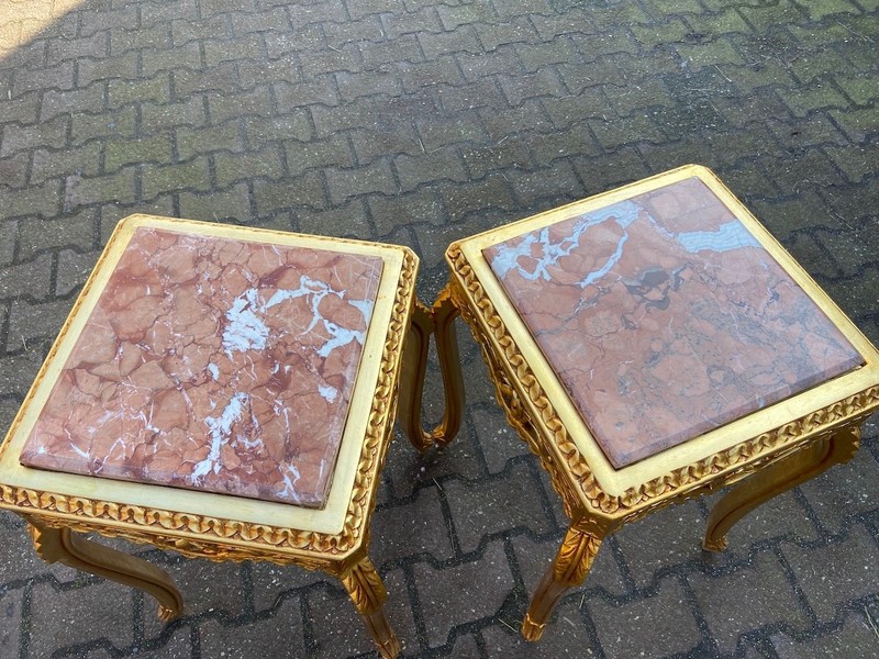 Tables French Louis XVI Gold Beech Pink Marble Side Pair Vintage 1990s gallery