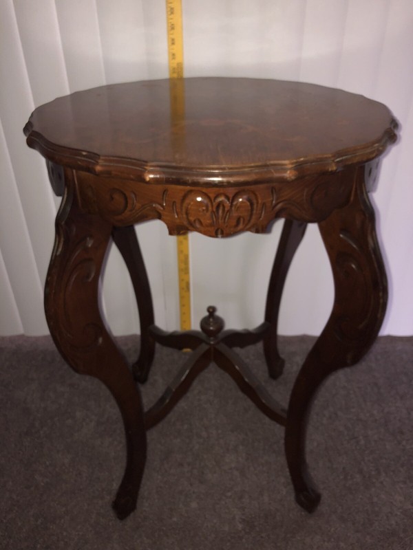 Vintage French Neoclassical Inlaid Marquetry Wood Side Table Ornate Legs