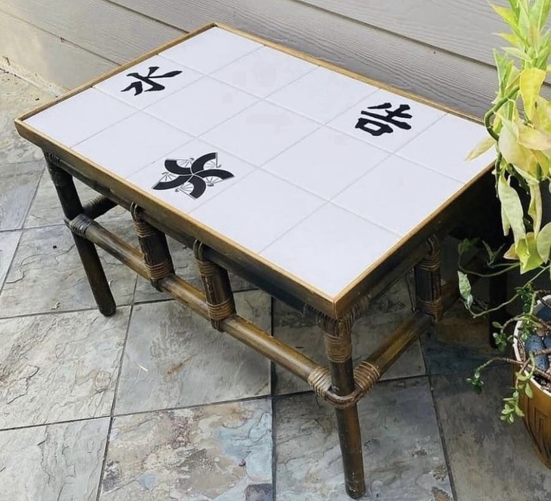 Mid Century Ficks Reed John Wisner Far Horizon Tile Top Bamboo Side End Table