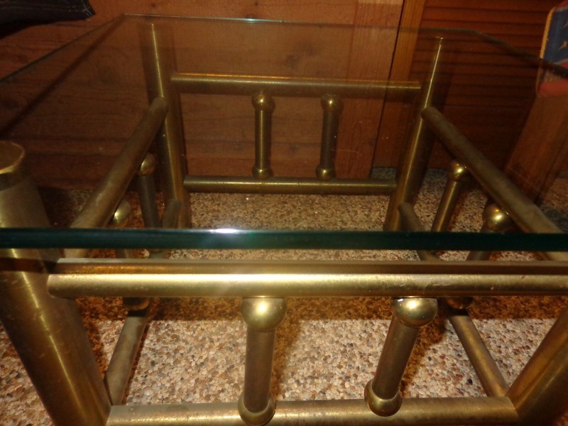 RARE 1973 ANTIQUE BRASS END TABLE 24 x 24 in - 1/2 in GLASS TOP 16 1/2 in TALL gallery