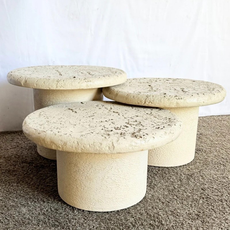 Vintage Postmodern Faux Coquina Nesting Tables – Set of 3