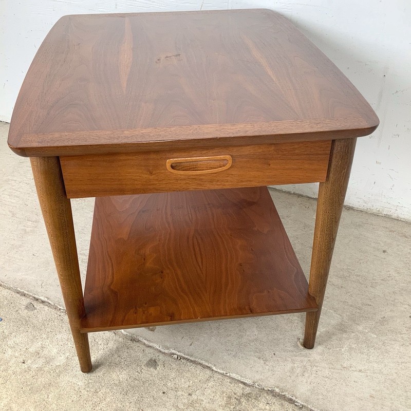 Lane Perception Walnut End Table Two-Tier Drawer MCM 1960s gallery