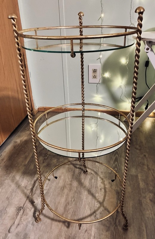 Vintage 1970’s Hollywood Regency Style Gold Mirrored Accent Table, As-Is