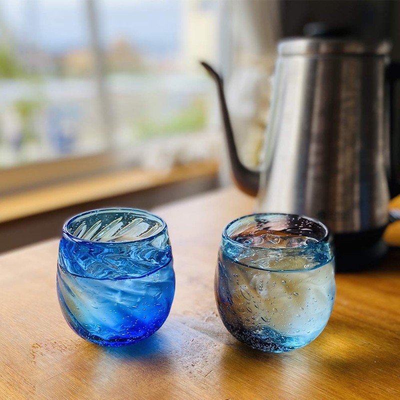 Ryukyu Glass Rocks Glass Okinawa Souvenir Churaumi Barrel Glass Purple x Blue gallery