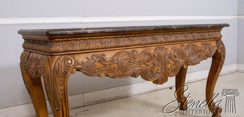L69536: ETHAN ALLEN Continental Style Marble Top Console Hall Table gallery