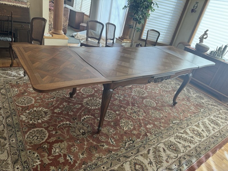 Magnificent Louis XV style Walnut Draw Leaf Table Easily Seats 10+ gallery