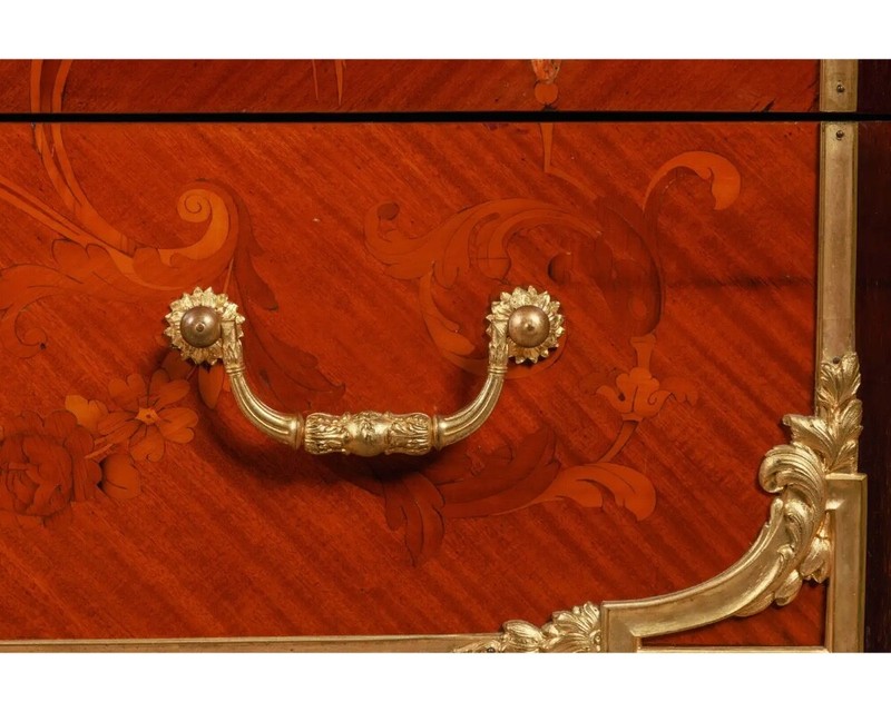 Exquisite French Ormolu-Mounted Mahogany Parquetry Marble-Top Commode C. 1870 gallery