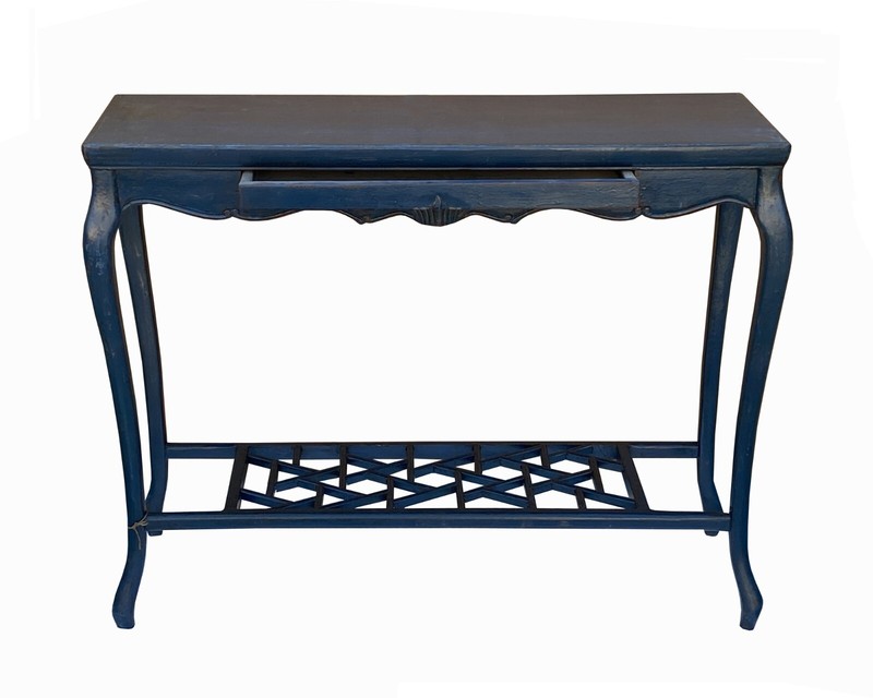 Chinese Distressed Blue Lacquer Apron Curve Legs Console Side Altar Table cs7760 gallery