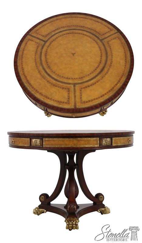 L72218: MAITLAND SMITH Round Mahogany Leather Top Center Table