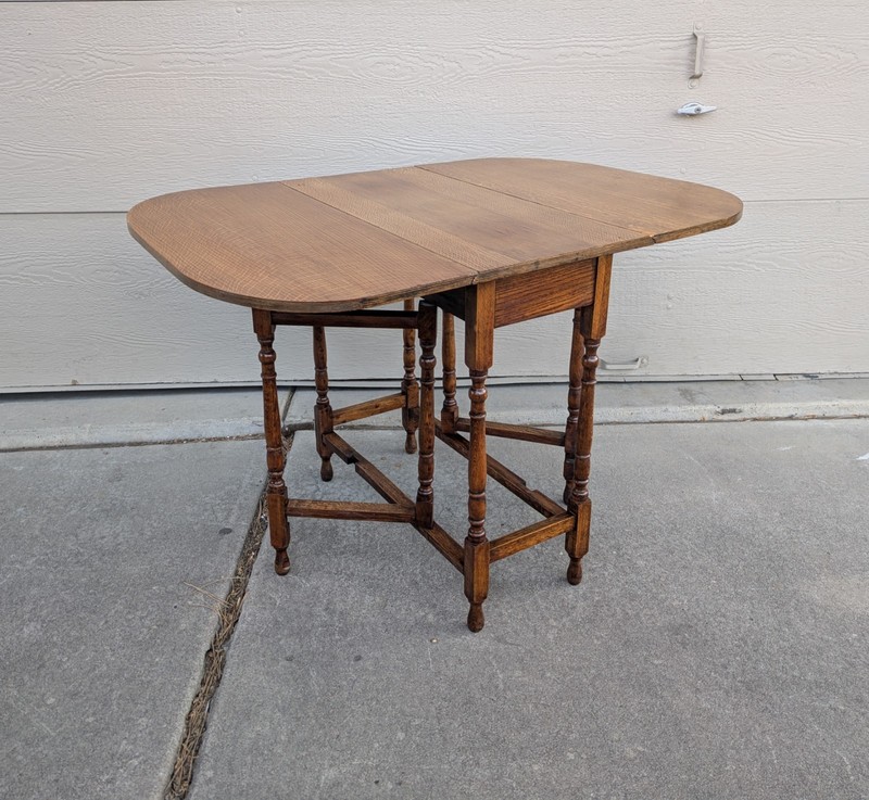 Antique Oak Wood Gate Leg Drop Leaf Kitchen Table English Jacobean Gateleg