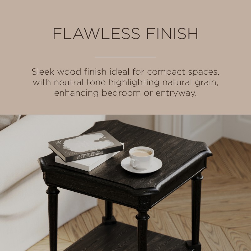 Maven Lane Pullman Traditional Square Wooden Side Table, Antiqued Black Finish gallery