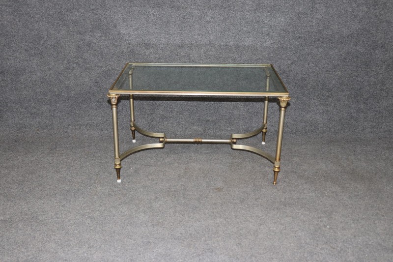 Diminutive Size Maison Jansen Style Brass Steel Glass Directoire Coffee Table gallery