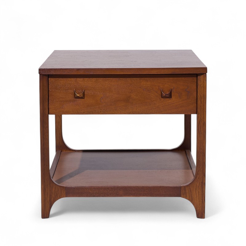 Broyhill Brasilia Mid Century Walnut and Brass Side End Tables - Pair gallery