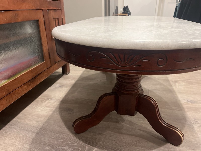 Vintage Marble-Top Coffee Table – Solid Wood Base, White Marble, Mid-Century gallery