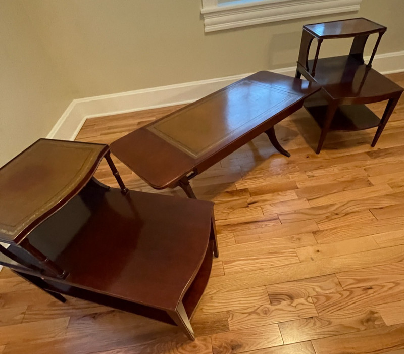 VTG Mahogany Matching End Tables Drop Leaf Coffee Table Leather inlay Claw feet
