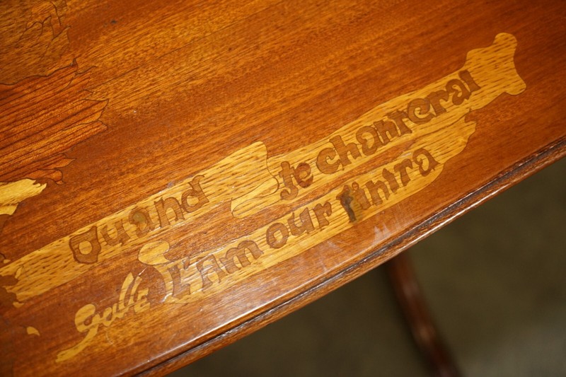 VERY RARE EMILE GALLE ROMANTIC SPECIMEN WOOD TABLE "WHEN I SING, LOVE WILL END" gallery