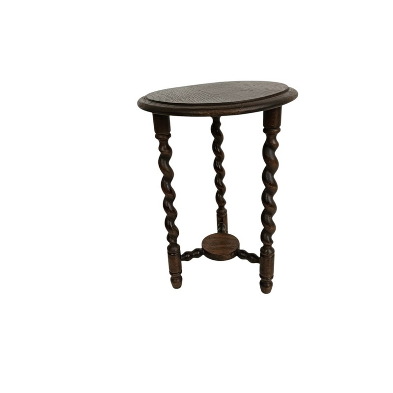 Barley Twist Wooden Side Wine Table - Two Tier Pedestal Plant Bonsai Stand - Bar