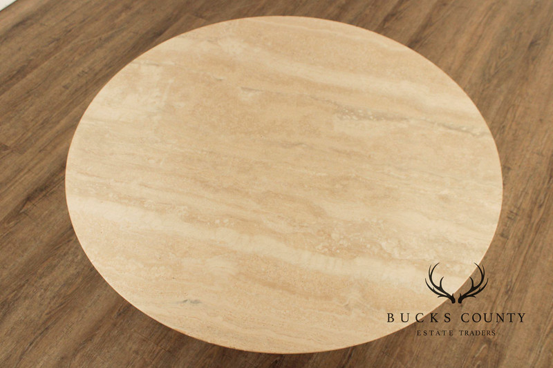 Stone International Round Travertine Top 'Flute' Coffee Table gallery