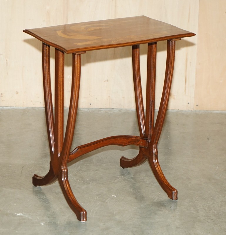 VERY RARE EMILE GALLE ROMANTIC SPECIMEN WOOD TABLE "WHEN I SING, LOVE WILL END" gallery
