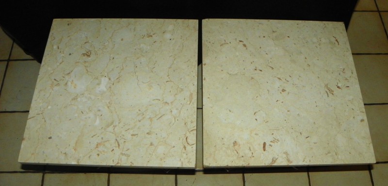Pair Solid Cherry Mid Century Pedestal End Tables with Marble Tops (PT26) gallery