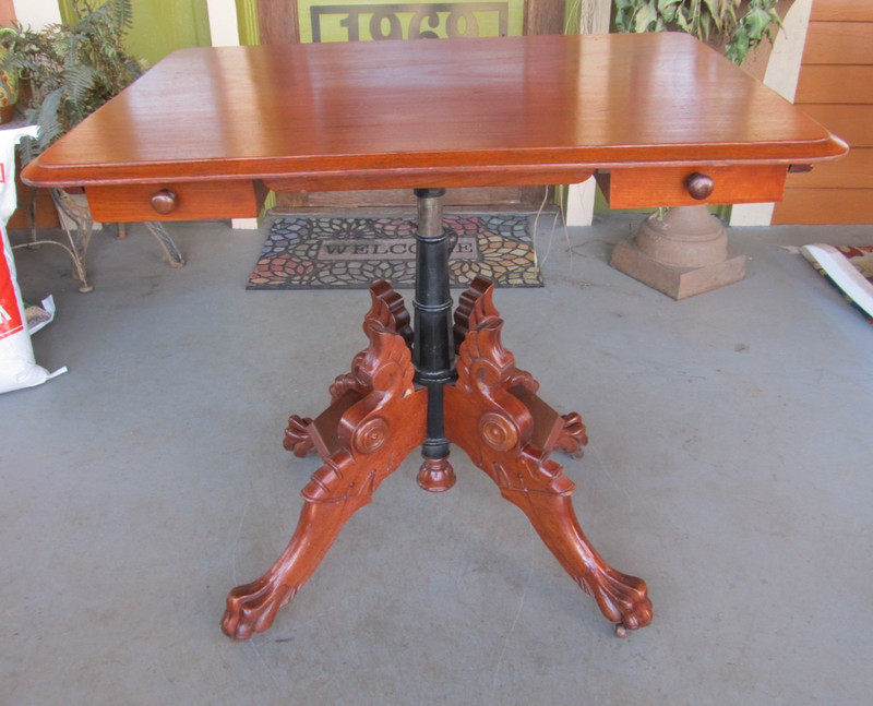 NICE Antique Gates Victorian Walnut Rotary Adjustable Sliding Top Folding Table
