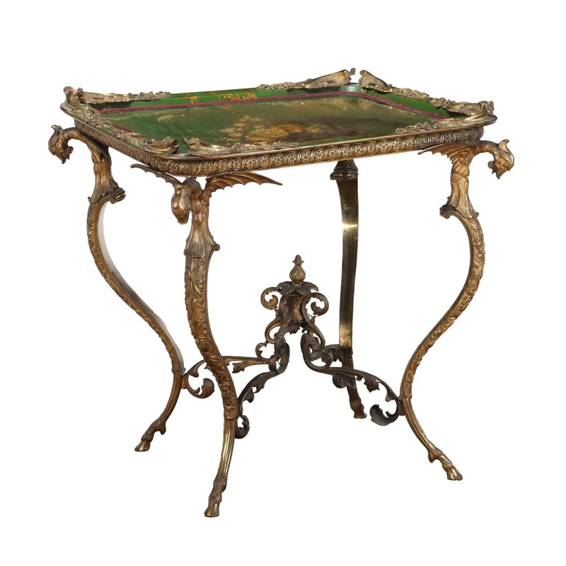 Antique Middle Victorian Table Bronze Papier Maché England XIX Century Original