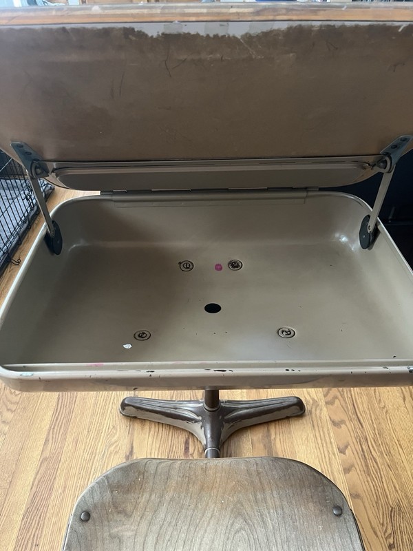 Vintage Industrial Metal Drafting Table with Adjustable Surface