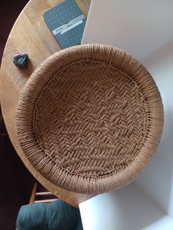 Vintage Table Ottoman Stool Cane Woven Boho Mid Century 15" gallery