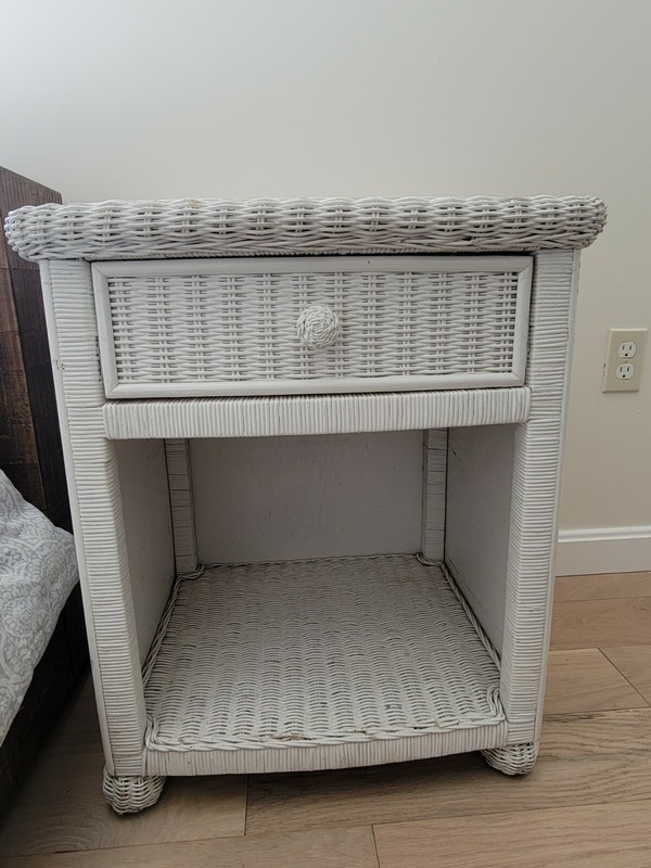Bohemian White Wicker Rattan Bed Side Accent side Table gallery