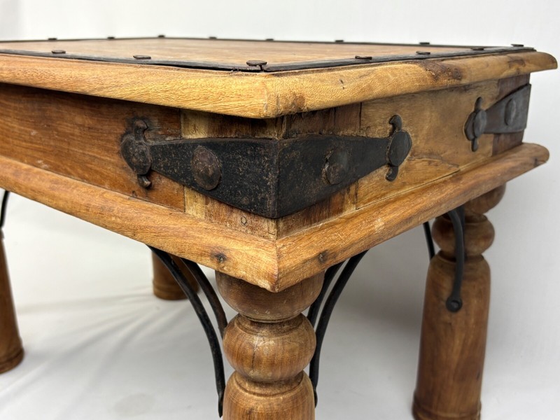 Antique Rustic Medieval Style Wood & Iron Side End Table SOLID - Pick Up Raleigh gallery