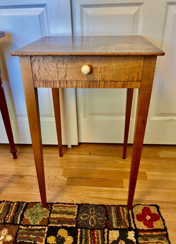 Antique 19th C. Tiger Maple 1-Drawer Stand, Side Table, Dovetailed, Cut Nails