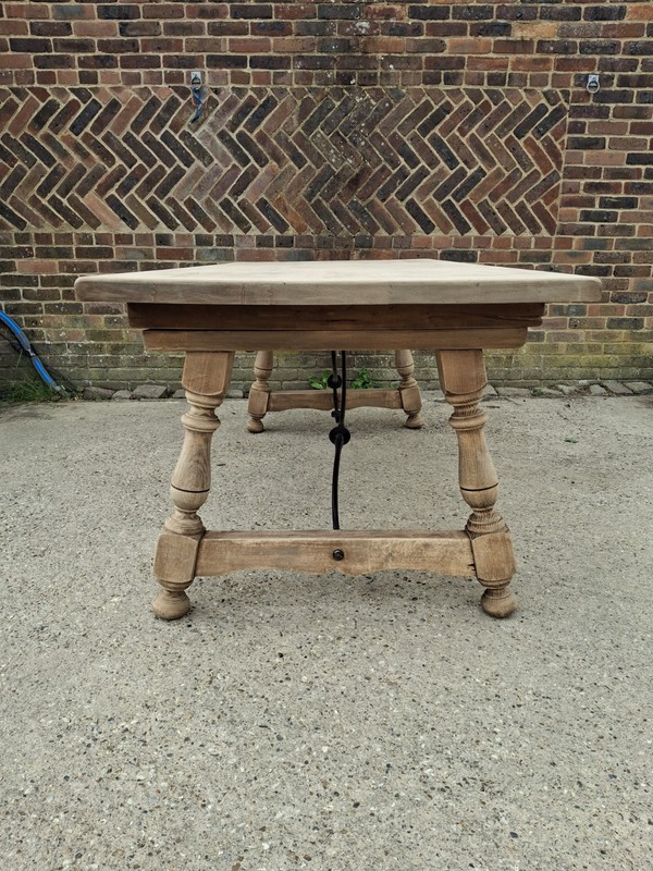 Antique Spanish Walnut Dining Table Bleached Rustic Farmhouse Wrought Iron Base gallery