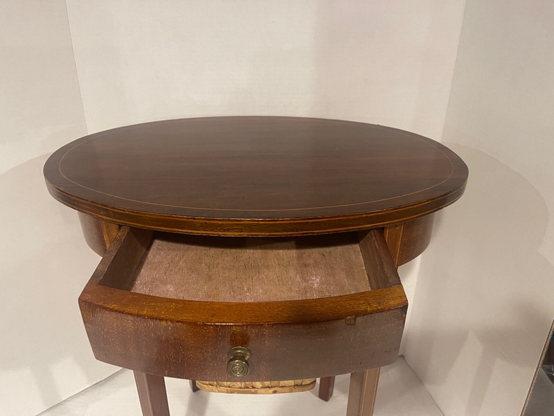Early 19th Century Wooden Sewing/Work Table W Drawer And Silk Basket gallery