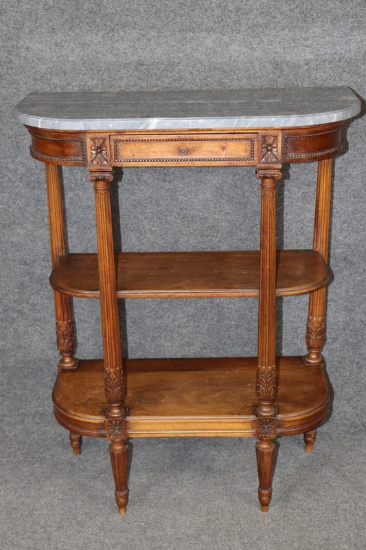 Louis XVI Style French Walnut Marble Top 3 Tier Console Table gallery