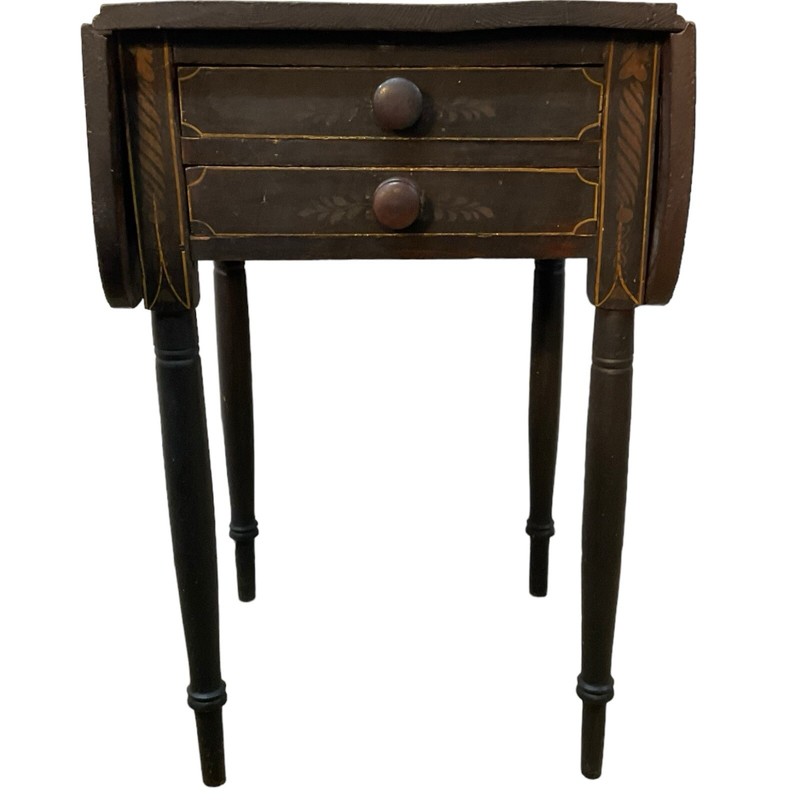 Antique Paint Decorated Sheraton Work Table Night Stand 2 Drawer Primitive Folk