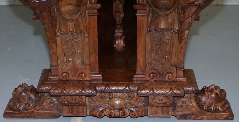 RARE 18TH CENTURY FRENCH WALNUT RENAISSANCE EXTENDING HIGH TABLE HEAVILY CARVED gallery