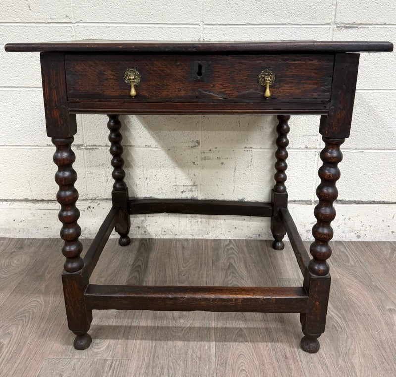 Antique English William and Mary Style Bobbin Oak Side Table Lowboy Table