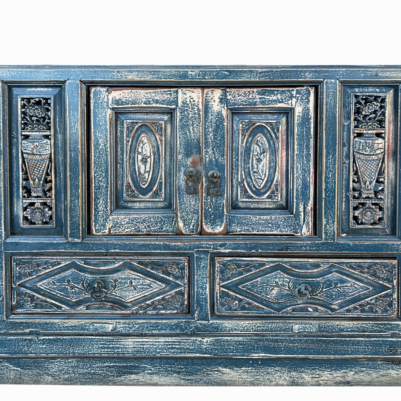 Chinese Distressed Dark Blue Vases Pattern TV Console Table Cabinet cs7738 gallery