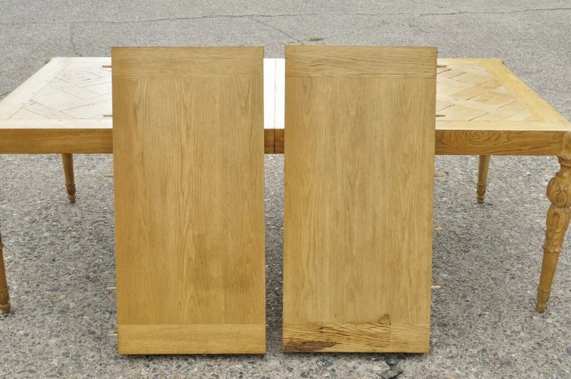 French Baroque Parquetry Inlay Dining Table of 18th C. Oak Wood Plank Flooring gallery
