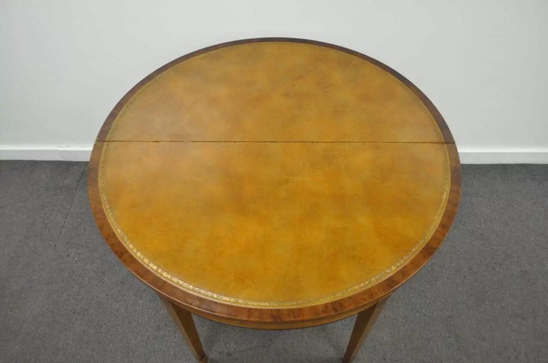 English Adams Style Hand Painted Leather Flip Top Demilune Console Game Table gallery