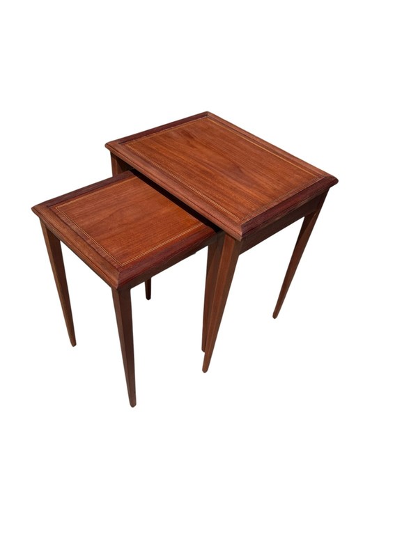 Vintage Nesting Tables Mahogany Gold Inlay Refinished End Tables Pair MCM gallery