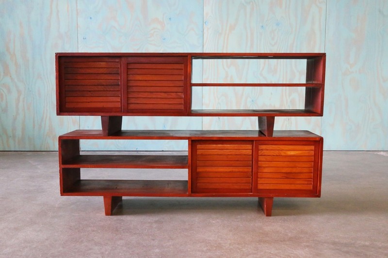 Studio made double sided Console Tables in Pine with Louvered doors -a Pair gallery