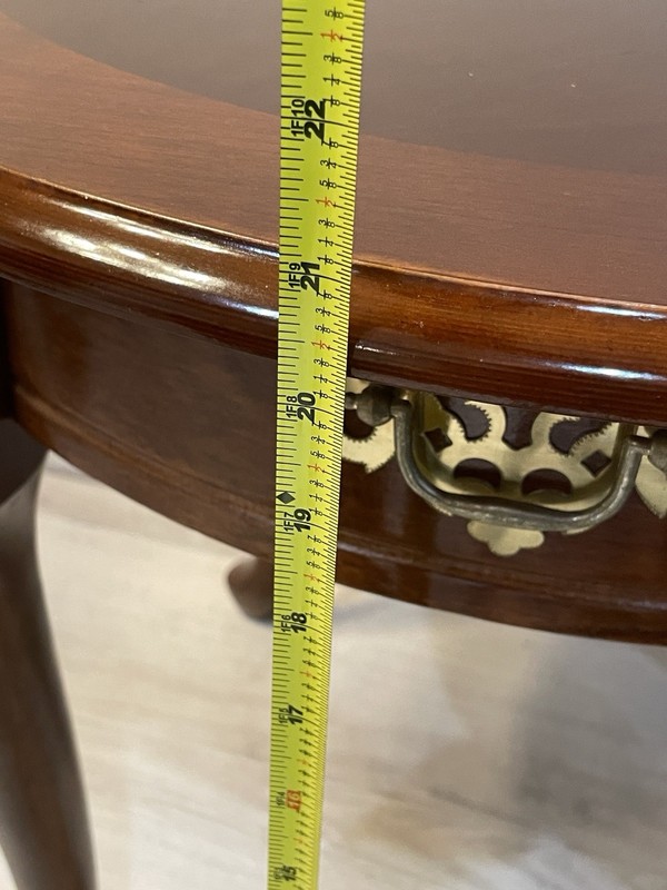 Vintage MCM Queen Anne Round Side End Table Wood Brass Accent Pull 24”W x 21”H gallery